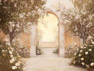 Enchanting Floral Archway, A Pathway to Serenity and Timeless Beauty