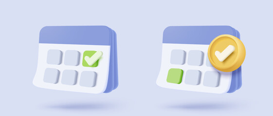 3d calendar date and time for reminder day with notice alert. Calendar clock for schedule appointment and marked notifications alert concept. 3d date reminder icon vector render illustration