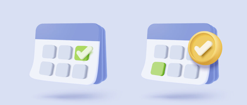 3d calendar date and time for reminder day with notice alert. Calendar clock for schedule appointment and marked notifications alert concept. 3d date reminder icon vector render illustration