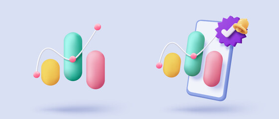 3d statistic graph icon for investment diagram report. creative solution concept on pastel background. Goal for business, bank, finance. 3d analysis investment graph vector icon render illustration