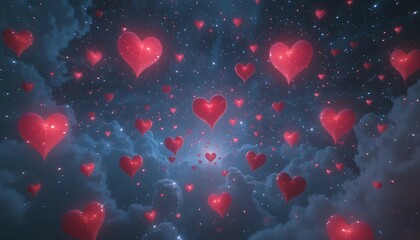 Obraz premium Romantic Night Sky: Glowing Hearts Background