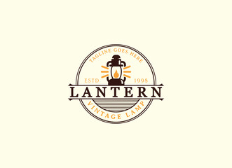 Vintage Lantern Logo Design. Classic lighting, vintage lamp logo design