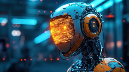 A glowing cyber-detective bot scanning for digital threats