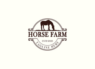 Countryside western country horse farm ranch logo design. Vintage Horse Farm Logo Design