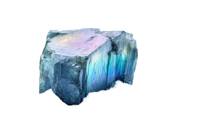 Obraz premium Labradorite mineral chunk with iridescent play of colors, Transparent background, PNG file
