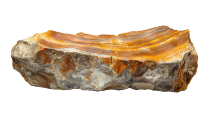 Petrified wood mineralized chunk with wood grain, Transparent background, PNG file