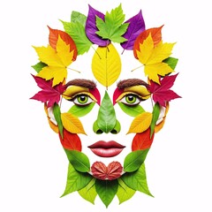 Vibrant Female Face Artistically Created from Colorful Autumn Leaves