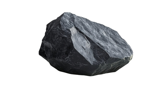 Raw ilmenite black titanium ore chunk, Transparent background, PNG file