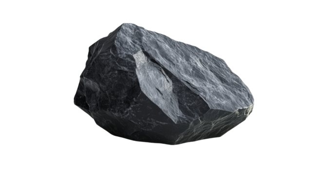Raw ilmenite black titanium ore chunk, Transparent background, PNG file