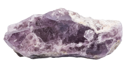 Raw lepidolite chunk with lilac mica crystals, Transparent background, PNG file