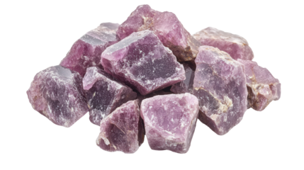 Raw lepidolite chunk with lilac mica crystals, Transparent background, PNG file