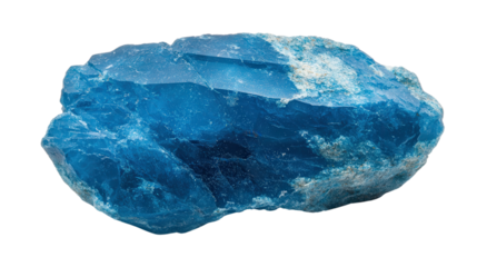 Raw apatite chunk in neon blue hue, Transparent background, PNG file