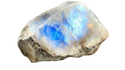 Raw moonstone chunk with adularescence, Transparent background, PNG file