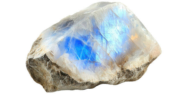 Raw moonstone chunk with adularescence, Transparent background, PNG file