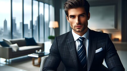 Fototapeta premium Confident Handsome Businessman in Modern Office Setting