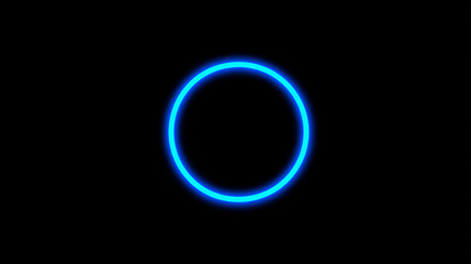 Glowing neon circle on black background, digital abstract technology illustration