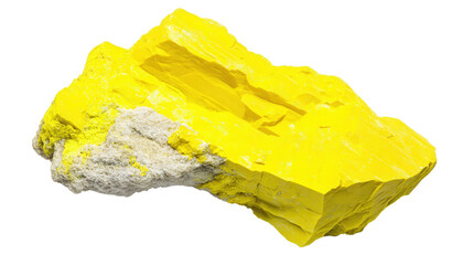 Raw sulfur crystal chunk with bright yellow color, Transparent background, PNG file