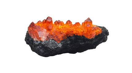 Raw crocoite chunk with vivid orange-red crystals, Transparent background, PNG file