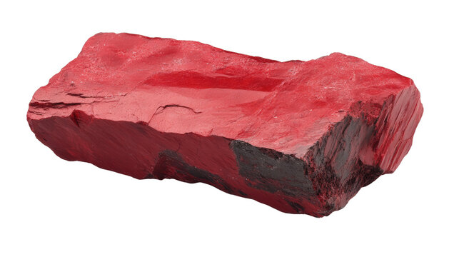 Raw cinnabar chunk with red mercury sulfide, Transparent background, PNG file