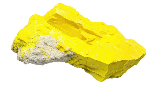 Raw sulfur crystal chunk with bright yellow color, Transparent background, PNG file - Powered by Adobe