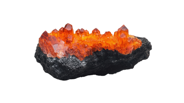 Raw crocoite chunk with vivid orange-red crystals, Transparent background, PNG file - Powered by Adobe