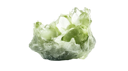 Raw epidote mineral chunk with pistachio green hue, Transparent background, PNG file