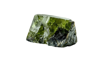 Raw epidote mineral chunk with pistachio green hue, Transparent background, PNG file