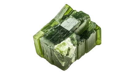 Raw epidote mineral chunk with pistachio green hue, Transparent background, PNG file