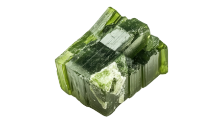 Raw epidote mineral chunk with pistachio green hue, Transparent background, PNG file