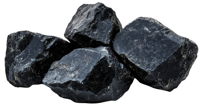 Raw wolframite mineral chunk with dense black form, Transparent background, PNG file