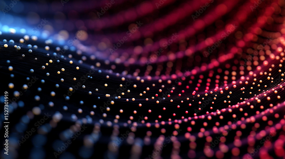 Wall mural abstract image of colorful glowing dots and lines, representing network data flow