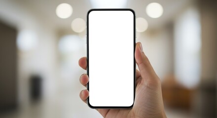 Realistic Hand Holding Smartphone  Clean White Screen