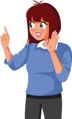 Woman Speaking and Pointing her Finger Vector Illustration Character. Happy lady confessing a secret while explaining everything 
