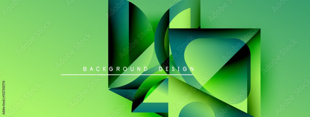 Poster Abstract geometric shapes overlap, creating dynamic green composition. Modern design element for backgrounds, presentations.