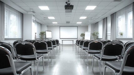 Fototapeta premium Modern Conference Room with Projector and Empty Chairs 