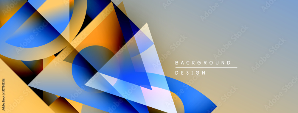 Aufkleber Abstract geometric shapes overlap, creating dynamic visual effect. Blue, orange hues dominate composition. Gradient background adds depth.