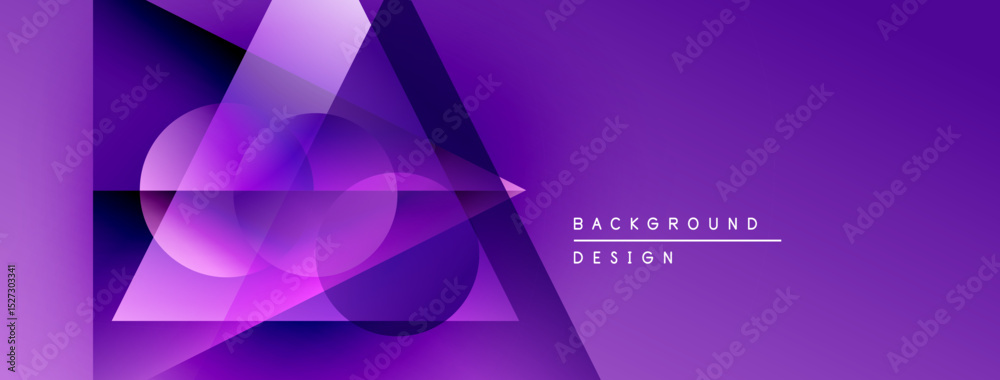 Poster purple abstract geometric shapes overlap. gradient shades create depth, modern design element for ba