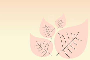 Trendy minimalist background, soft brown leaves, gradient background 