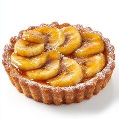 A different delicious caramel sweets dessert, a delicate caramelized banana tart, featuring thinly sliced caramel-