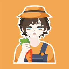 Colored Cute Farmer Profession Avatar Cartoon Illustration