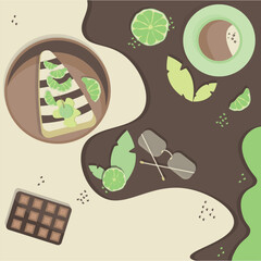 Breakfast with coffee, cake and lime for restaurants and cafes