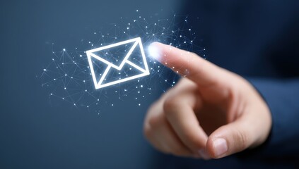 Hand touches email icon, digital