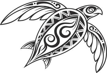 Obraz premium Elegant Sea Turtle Tattoo Design with Intricate Tribal Patterns in Black and White
