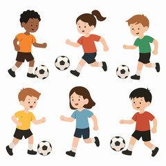 Vector Set Kids playing soccer football activity 