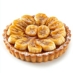 A different delicious caramel sweets dessert, a delicate caramelized banana tart, featuring thinly sliced caramel-