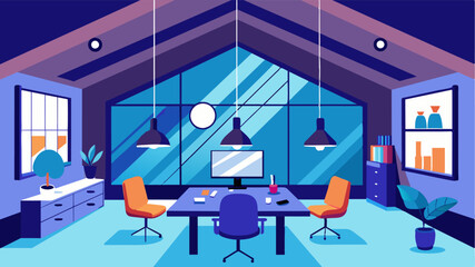 The lofts sleek and modern design creates a sense of professionalism making it the perfect space for remote meetings and video conferences.. Vector illustration © Justlight
