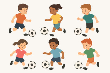 Vector Set Kids playing soccer football activity 