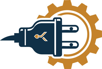 Electronics Plug and Cogwheel Logo for Energy and Mechanics