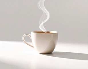 One-tone cup with steam swirls, centered with soft shadows