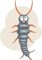 Silverfish Vector Cartoon Character Mascot Design. Funny scared home bug afraid of pest control 
